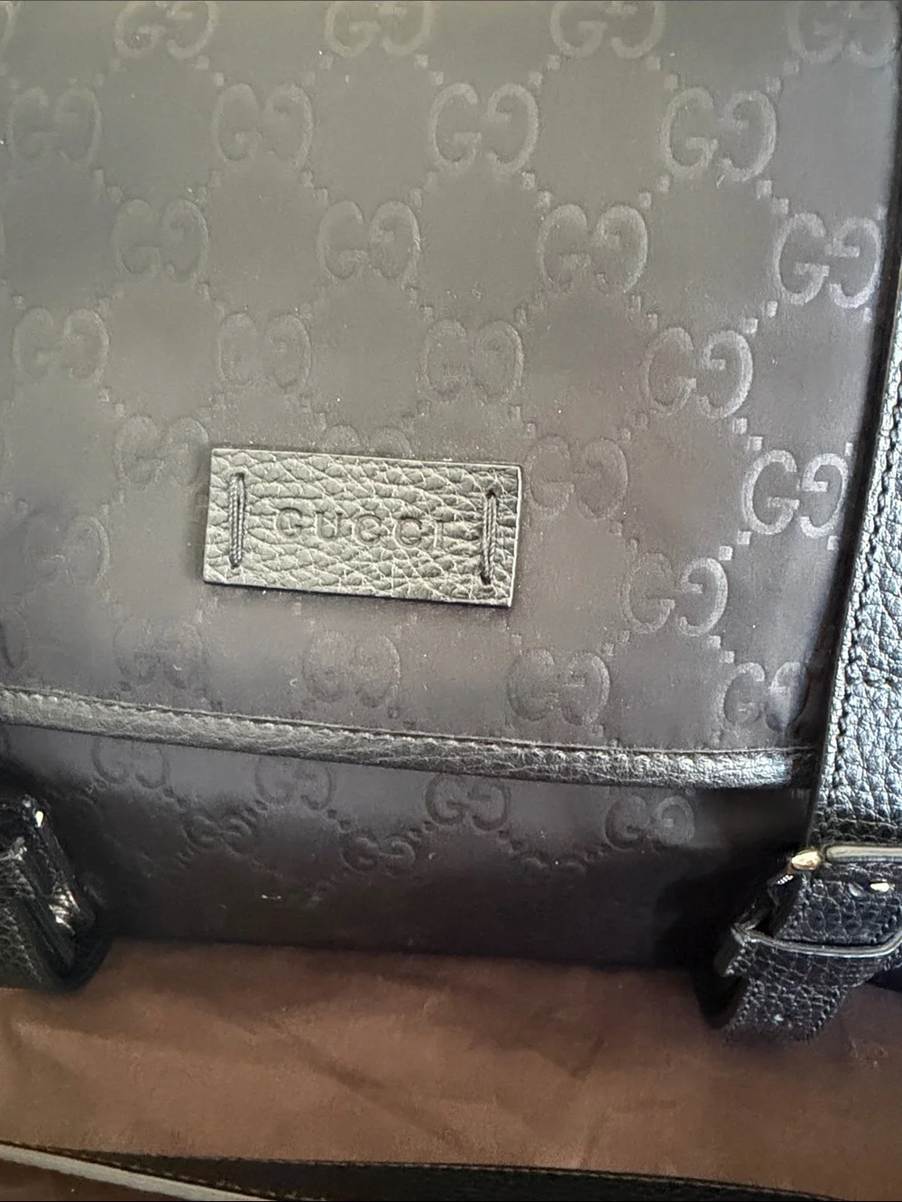 Gucci Black GG Nylon Messenger Bag with Leather Trim